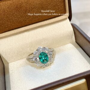 Vintage S925 Sterling Silver Oval 3-Carat Paraiba Sunflower Diamond Ring – European & American Style
