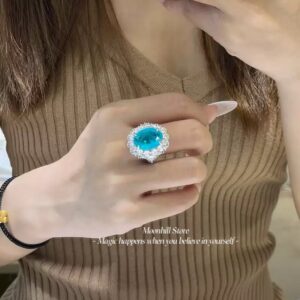 Luxury 12-Carat Oval Composite Gemstone Statement Ring – S925 Sterling Silver with 18K Gold Plating