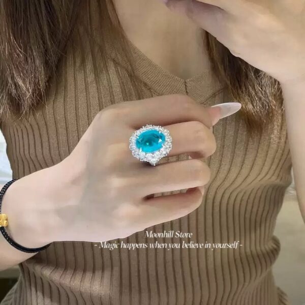 Luxury 12-Carat Oval Composite Gemstone Statement Ring – S925 Sterling Silver with 18K Gold Plating
