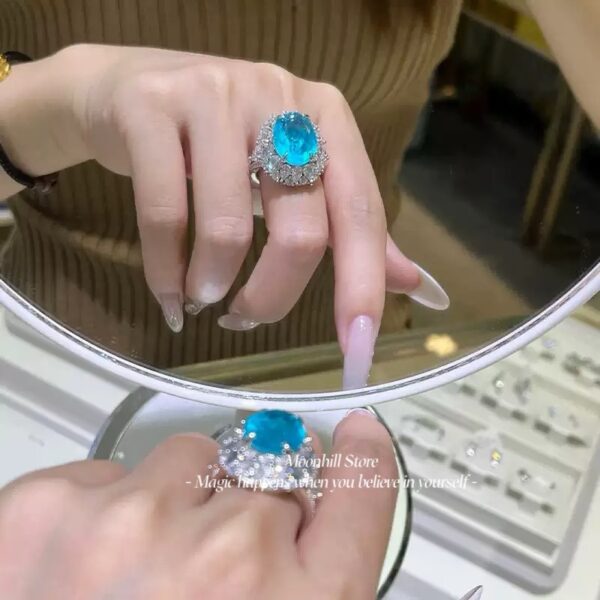 Luxury 12-Carat Oval Composite Gemstone Statement Ring – S925 Sterling Silver with 18K Gold Plating - Image 2