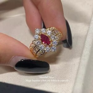 S925 Silver Marquise-Cut Ruby Red Ring – Fresh & Elegant Spring/Summer Design