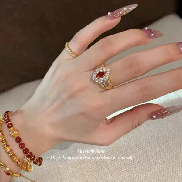 S925 Silver Marquise-Cut Ruby Red Ring – Fresh & Elegant Spring/Summer Design - Image 2