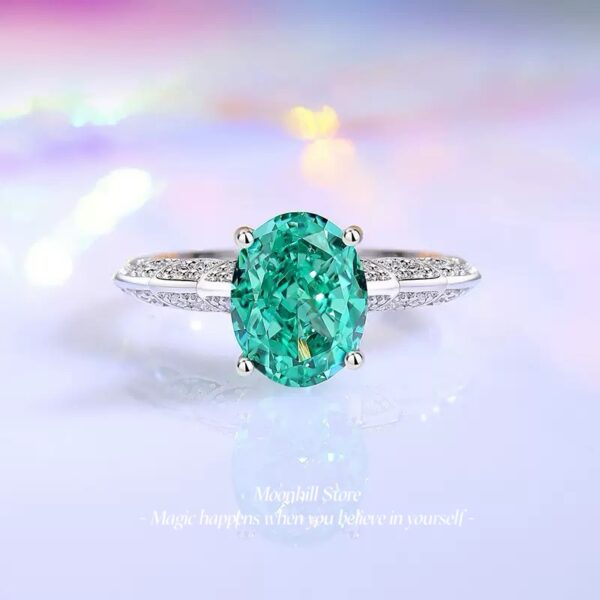 S925 Silver Paraiba Zircon Ring – 8×10mm Pigeon Egg Design, Minimalist Luxury, European & American Style - Image 4