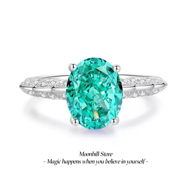 S925 Silver Paraiba Zircon Ring – 8×10mm Pigeon Egg Design, Minimalist Luxury, European & American Style