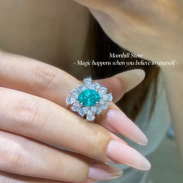 S925 Silver Lab-Created Paraiba Ring | 2 Carat Oval Cut Women’s Ring - Image 2