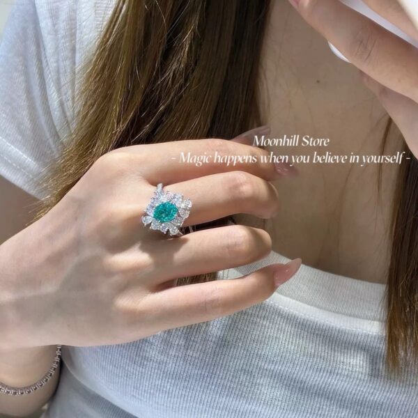 S925 Silver Lab-Created Paraiba Ring | 2 Carat Oval Cut Women’s Ring - Image 3