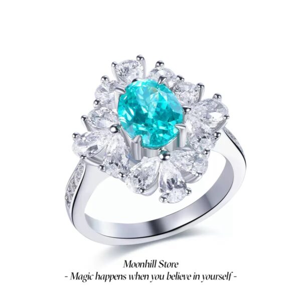 S925 Silver Lab-Created Paraiba Ring | 2 Carat Oval Cut Women’s Ring - Image 7