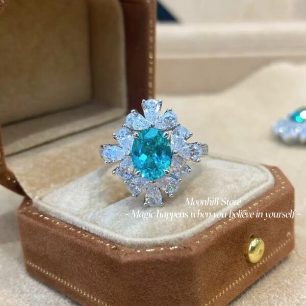 S925 Silver Lab-Created Paraiba Ring | 2 Carat Oval Cut Women’s Ring - Image 4