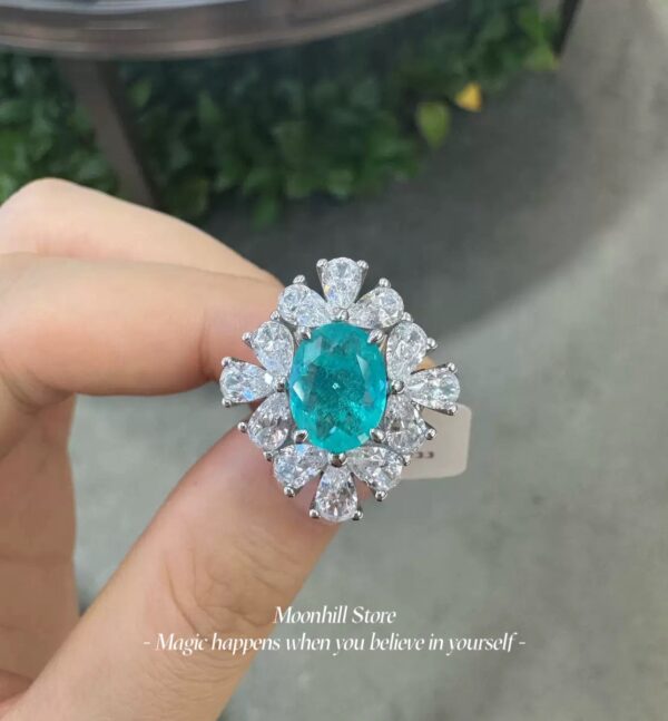 S925 Silver Lab-Created Paraiba Ring | 2 Carat Oval Cut Women’s Ring - Image 5