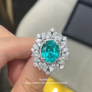 Lab-Created Paraiba Oval 6-Carat Ring – Elegant Luxury 925 Silver Gold-Plated