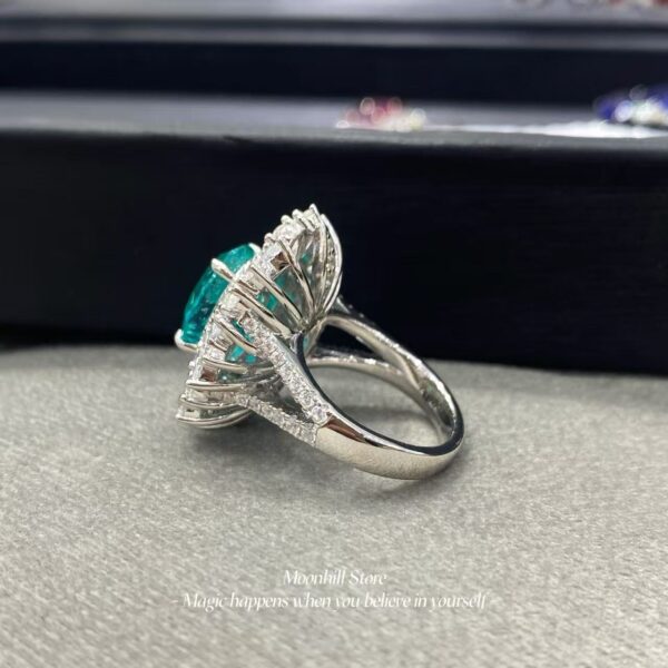 Lab-Created Paraiba Oval 6-Carat Ring – Elegant Luxury 925 Silver Gold-Plated - Image 5