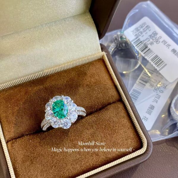 Vintage S925 Sterling Silver Oval 3-Carat Paraiba Sunflower Diamond Ring – European & American Style - Image 3