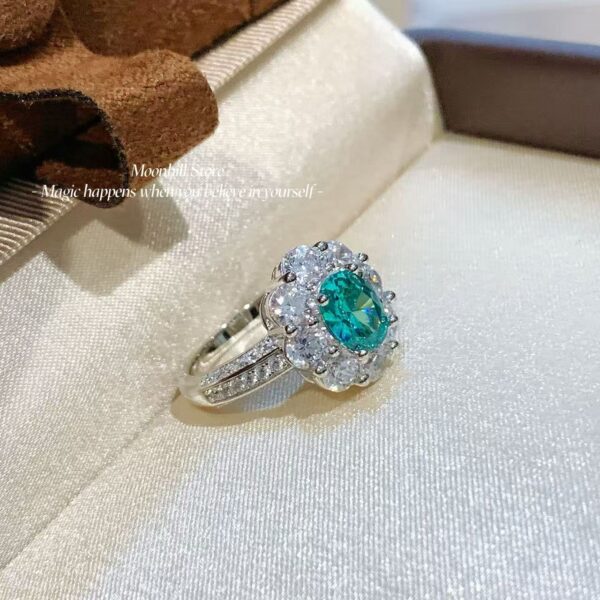 Vintage S925 Sterling Silver Oval 3-Carat Paraiba Sunflower Diamond Ring – European & American Style - Image 6